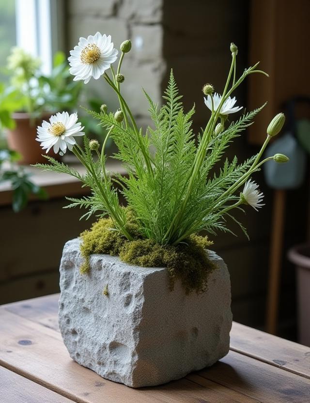 Local Enniskillen wildflowers in hand-carved limestone